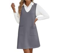 Hotouch Damen Herbstkleider ärmellos Sweater Vest Kleider Winter Casual V Neck Knit Dresses Loose Strickkleid