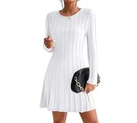 Hotouch Damen Strickkleid Strickpullover Elegant Winterkleid Modisches Pulloverkleid Midikleid für Freizeit Cocktail Weiß L