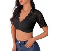 Hotouch Dirndl Bluse Damen Schwarz Dirndlbluse Spitze Kurzarm Trachtenbluse | Dirndlbluse Weiß丨V-Ausschnitt Stretch Tracht Bluse丨Oktoberfest丨Spitzenbluse Damen丨XS-3XL
