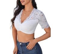 Hotouch Dirndl Bluse Damen Schwarz Dirndlbluse Spitze Kurzarm Trachtenbluse | Dirndlbluse Weiß丨V-Ausschnitt Stretch Tracht Bluse丨Oktoberfest丨Spitzenbluse Damen丨XS-3XL