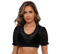 Hotouch Dirndl Bluse Damen Spitze Kurzarm Elegant V-Ausschnitt Weiß Schwarz | Transparent Dirndlbluse | Trachtenbluse für Oktoberfest | 34-46