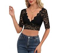 Hotouch Dirndl Bluse Damen V-Ausschnitt Halbarm Dirndlbluse Spitzenbluse | Oktoberfest Spitze Blusen Tiefer V-Ausschnit Trachtenbluse Elegant Blusen|Dirndlbluse Weiß Dirndlbluse Schwarz|34-46