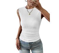 Hotouch Tank Top Damen Ärmellose Oberteile Basic Blusentop Lässiges Weste Sommer Cami Casual Rundhals Tshirt Einfarbig Tanktops Weiß XS