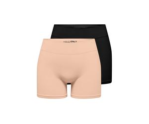 Hotpants ONLY "ONLVICKY S-LESS MINI SHORTS 2-PACK", Damen, Gr. L/XL, N-Gr, schwarz pack:schwarz, peach taffy, Jersey, Obermaterial: 94% Polyamid, 6% Elasthan, unifarben, figurbetont kurz, Hosen (66003