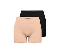 Hotpants ONLY "ONLVICKY S-LESS MINI SHORTS 2-PACK", Damen, Gr. XS, N-Gr, beige (schwarz pack:schwarz, peach taffy), Jersey, Obermaterial: 94% Polyamid, 6% Elasthan, unifarben, figurbetont kurz, Hosen