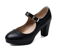 HOTRA Mary Jane Oxford Pumps Oxfords mit Runde Spitze und Mittelhohem Absatz Abendschuhe Retro Plateau Rockabilly Schuh mit Knöchelriemen (Color : Schwarz, Size : 39 EU)