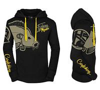 HOTSPOT DESIGN Hoody Fishing Mania Carpfishing, Kapuzensweater Fuer Karpfenangler, Gr. M, schwarz gelb