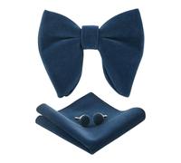 HOULIFE Fliege Herren Set - Verstellbare Fliege aus Samt Vorgebunden Fliegen, einfarbige Einstecktuch, Manschettenknöpfe Set für Bräutigam Hochzeit formal mit Geschenkbox (Haze Blue)