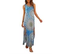 Hount Damen Ärmelloses T-Shirt Kleid Lässige Sommerkleid Elegant Boho Blumenkleid Lockeres Maxikleid (L, F1)