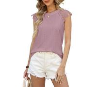 Hount Damen Blusentop Elegant Festlich Spitze Shirt mit Schleife Leichtes Oberteile (L, Rot)