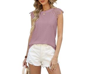 Hount Damen Blusentop Elegant Festlich Spitze Shirt mit Schleife Leichtes Oberteile (L, Rot)