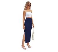 Hount Damen Langer Rock Sommer Vintage Rock Maxi Rock Lang mit Schlitz Business Bleistiftrock (L, Dunkelblau)