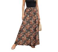 Hount Damen Langer Sommerrock Elastische Taille Maxirock Basic Oversize Rock mit Kordelzug (XL, F25)