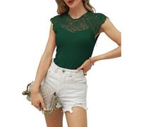 Hount Damen Tank Tops Spitzenbluse Sommer Ärmellose Blusentop Casual Flügelärmel Shirt Bluse (L, Dunkelgrün)