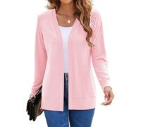 Hount Lang Cardigan Strickjacke Damen Frauen Herbst Frühling Winter Jacke Langarm Offene Front Elegante Longstrickjacke (L, Rosa)