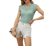 Hount Top Damen Spitze Oberteil Elegant Ärmellos Blusentop Sommer Casual Häkeltop (S, Grün)