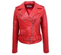 House of Leather Damen Echt Leder Biker Jacke Brando Stil Kate Rot 36