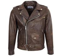 House of Leather Herren Echt Leder Biker Jacke Kreuzen Reißverschluss Brando Stil Kyle Antik Braun XL