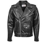 House of Leather Herren Echt Leder Biker Jacke Kreuzen Reißverschluss Brando Stil Kyle Schwarz S