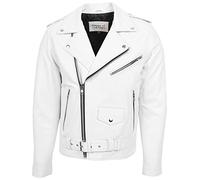 House of Leather Herren Echt Leder Biker Jacke Kreuzen Reißverschluss Brando Stil Kyle Weiß 3XL