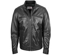 House of Leather Herren Echt Leder Jacke Lässig Stehend Kragen Stil Tony Schwarz 3XL