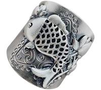 Housoutil Verstellbarer Damenring mit Karpfen und Lotusblumenmotiv aus Kupfer in Silber Kreatives Retro Design mit Feiner Verarbeitung für Hochzeiten und Jubiläen