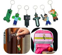 HOVUK Mine-Craft Schlüsselanhänger für Kinder - Schwert, Enderman, Steve, Zombie, Alex, Creeper, Cartoon-Schlüsselanhänger, Anime-Goodie-Tütenfüller, Geschenke für Mine-Craft-Liebhaber, 6 x (je 1 x