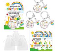 HOWAF 3 Pack Abschiedsgeschenk Erzieherin, Schutzengel Schlüsselanhänger Erzieherin mit Herz & Karte, Organza Beutel für Kindergarten Abschiedsgeschenk, Erzieher Geschenk Lehrerin Abschied, B