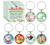 HOWAF 6er Set Silvester Glücksbringer Schlüsselanhänger und Neujahrskarten, Neujahrsglücksbringer, Silvester Mitbringsel, Viel Glück Kleine Geschenke Neujahr Silvester Geschenk für Gäste Kollegen