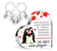 HOWAF Ich Liebe Dich Geschenke für Frauen Männer, Pinguin Herzförmiges Acryl Heimat Dekoration, Pinguin Schlüsselanhänger, Jahrestag Geschenk für Sie Ihn, Hochzeitstag, Weihnachten, Valentinstag Deko