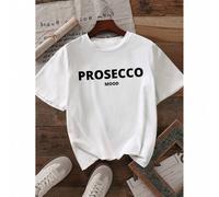 Howell Damen Lässig "Prosecco Mood" Buchstaben Muster T-Shirt, Rundhalsausschnitt, normale Länge - Modisches Oberteil für alle Jahreszeiten