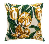Howie's Needlepoint Gestempeltes Kreuzstich-Kissen-Set für Anfänger, Stickmuster auf Baumwoll-Leinwand, Garn, 2 Nadeln und Anleitung (evtl. nicht in deutscher Sprache), 40,6 x 40,6 cm (Tulpe)
