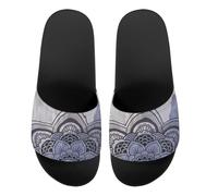 Howilath Blaue Schmetterling-Druck-Sommer-Slipper für Männer Frauen Kinder, Sonnenblumen-bunte Batik-Tier-Haus-Hausschuhe Slide Sandal rutschfest leicht, - Mandala Schiefergrau - Größe: 41.5 EU