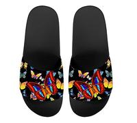 Howilath Blaue Schmetterling-Druck-Sommer-Slipper für Männer Frauen Kinder, Sonnenblumen-bunte Batik-Tier-Haus-Hausschuhe Slide Sandal rutschfest leicht, - Schmetterling bunt - Größe: 41.5 EU