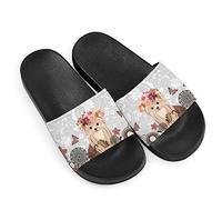 Howilath Damen-Sandalen mit Tiermuster, Unterwasser-Reisendruck, EVA, weiche Sohle, offener Zehenbereich, flache Sandalen für Frauen, Geschenk, Niedliche Yorkshire Terrier Blumen, 7 Wide