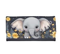 Howilath Damen Slim Wallet Flower Galaxy Tie Dye Hibiskus Schädel Lustiges Design Gemalt PU Leder Dreifach Geldbörse Clutch, Niedlicher Cartoon-Elefant mit Blumenmuster, Medium, Modern