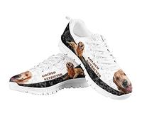 Howilath Golden Retriever Damen Sneaker Flats Schuhe - Schwarz & Weiß Splicing Cartoon Dog Bequeme Schuhe Sneakers Driving Loafer Wanderschuhe - Weiße Sohle EU 38