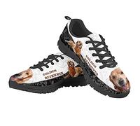 Howilath Golden Retriever Damen Trainer Laufschuhe Schwarz & Weiß Spleißen Cartoon Hund Leichte Sport Gym Walking Sneakers Driving Loafers Wanderschuhe - Schwarze Sohle EU 38