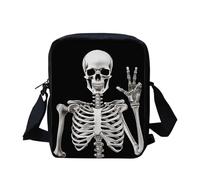 Howilath Kleine Kuriertasche mit lustigem Tierdruck, Outdoor-Reisetasche, Umhängetasche, Handytasche, Totenkopf-Skelett-Design