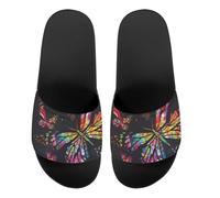 Howilath Niedliche Tier-Damensandale, klassische offene Zehenpartie, einzelnes Band, flache Schlupfsandale, Mandala, Galaxie, Schmetterlinge, buntes Design, Duschpantoffeln