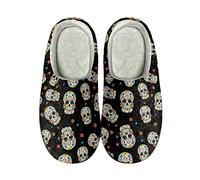 Howilath Skeleton Head Rose Skull schwarz bedruckte lässige Slip-on-Hausschuhe für Erwachsene für Schlafzimmer-Spa-Hotel-Baumwollhausschuhe