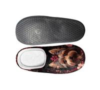 Howilath yorkshire Terrier Erwachsene Hausschuhe Hunde Blume Wohnzimmer Reise Hotel Slip on Hausschuhe Welpe floral schwarz Weiche Baumwolle Hausschuhe-39-40