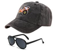 HOXSNII Traktor Baseballkappe für Kinder, 2PCS Baseball Cap und Sonnenbrille Set Snapback Hüte Baseballmütze Sonnenschutz Kappe Verstellbar Sonnenhut Stickerei Sonnenmütze für Kinder (Schwarz)