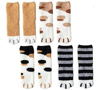 Hperu 4 Paar Plüschsocken für Frauen Winter Katzenkrallen süße dicke warme Schlafbodensocken, Katzenpfoten -Slipper -Socken süße flauschige Koralle Fleece Füße warm für Mädchen, Frauen Geschenk