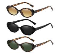 Hperu Shades Damen-Sonnenbrille, 3 Stück, Retro-Oval-Sonnenbrille, kleine schicke Cat-Eye-, schmale Shades - UV-Schutz, leicht, oval, für Damen und Mädchen