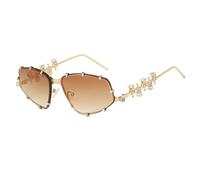 HPIRME Diamanten Quadratische Sonnenbrille Frauen Vintage Shades UV400 Strass Sonnenbrille Weibliche Punk Männer Brillen,Gold,Braun,Einheitsgröße
