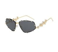 HPIRME Diamanten Quadratische Sonnenbrille Frauen Vintage Shades UV400 Strass Sonnenbrille Weibliche Punk Männer Brillen,Gold,Schwarz,Einheitsgröße