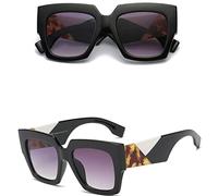 HPIRME Flache Oberseite, übergroße quadratische Sonnenbrille für Damen, Farbverlauf, Sommerstil, Damen-Sonnenbrille, weiblich, große quadratische Brille, UV400, Schwarz, Weiß, Einheitsgröße