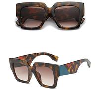 HPIRME Flache Oberseite, übergroße quadratische Sonnenbrille für Damen, Farbverlauf, Sommerstil, Damen-Sonnenbrille, weiblich, große quadratische Brille, UV400, Leopard, Einheitsgröße