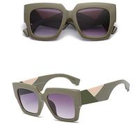 HPIRME Flache Oberseite, übergroße quadratische Sonnenbrille für Damen, Farbverlauf, Sommerstil, Damen-Sonnenbrille, weiblich, große quadratische Brille, UV400, grün, Einheitsgröße